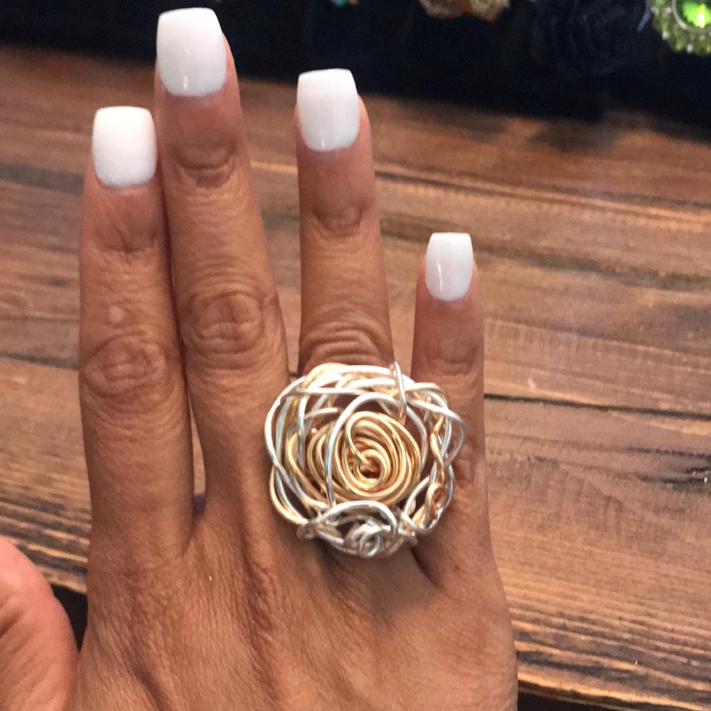 Small gold and silver wrap wire ring
